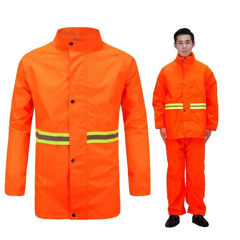 1 Set Orange Sanitation Raincoat Work Clothes Reflective Safety Clothes Road Maintenance Upper And Lower Split Suit L