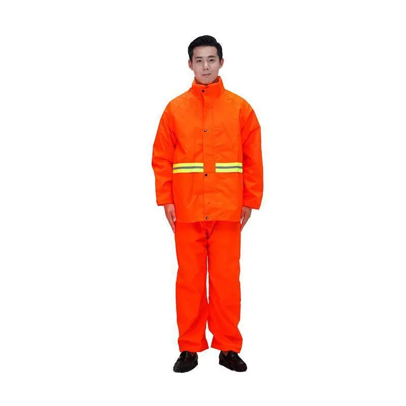 1 Set Orange Sanitation Raincoat Work Clothes Reflective Safety Clothes Road Maintenance Upper And Lower Split Suit L