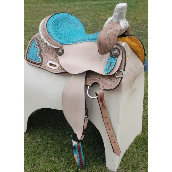 14", 15", 16" Double T Barrel Style Saddle with Filigree Print Seat.