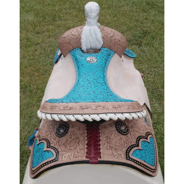 14", 15", 16" Double T Barrel Style Saddle with Filigree Print Seat.