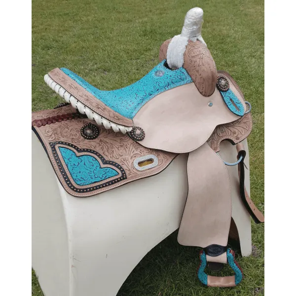 14", 15", 16" Double T Barrel Style Saddle with Filigree Print Seat.