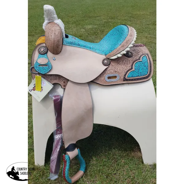 14", 15", 16" Double T Barrel Style Saddle with Filigree Print Seat.