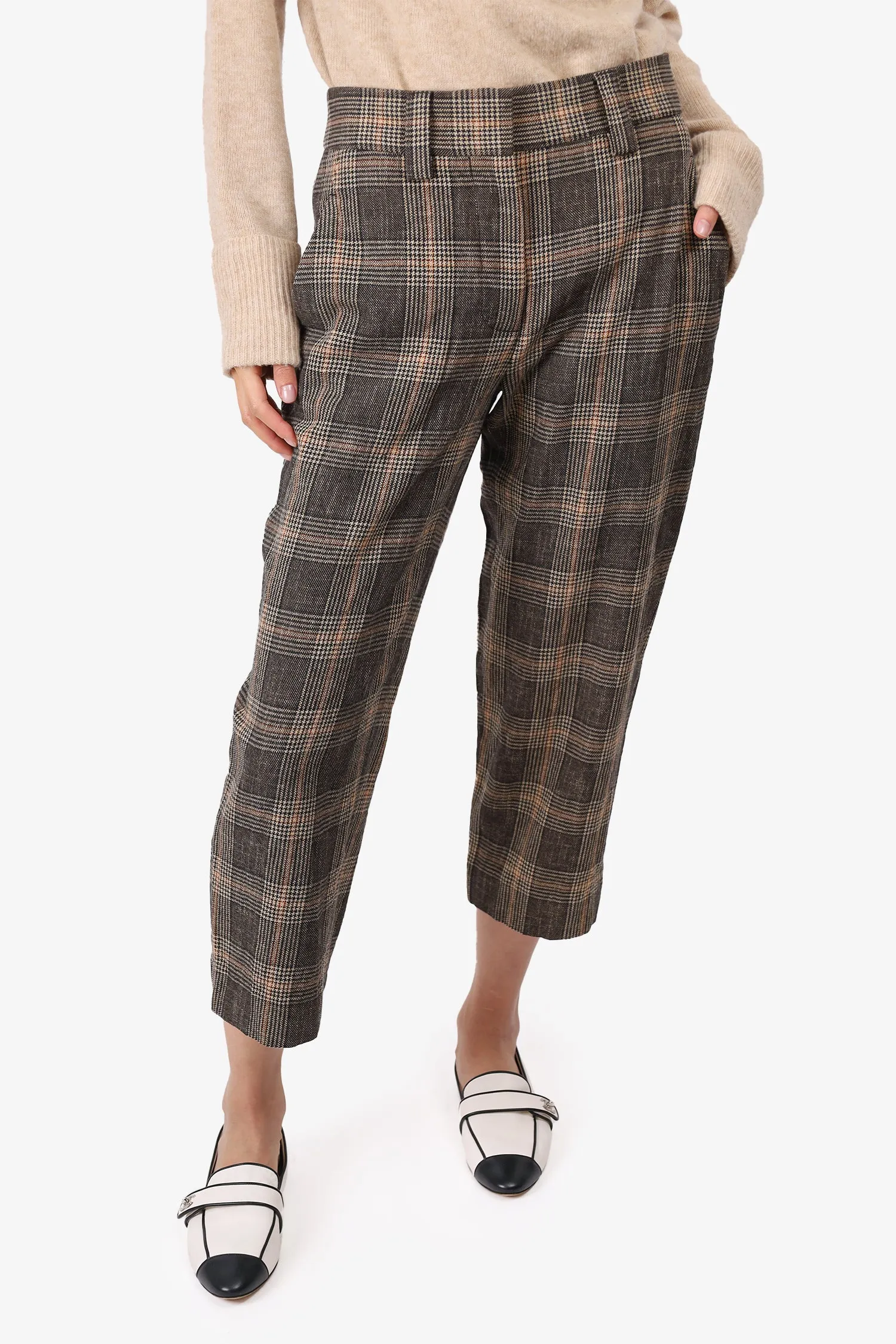 Acne Studios Brown Wool Plaid Pants Size 34