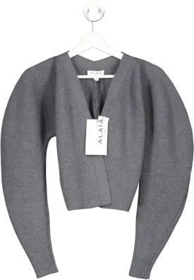 ALAIA Grey Wool Blend Rib Cardigan UK 10