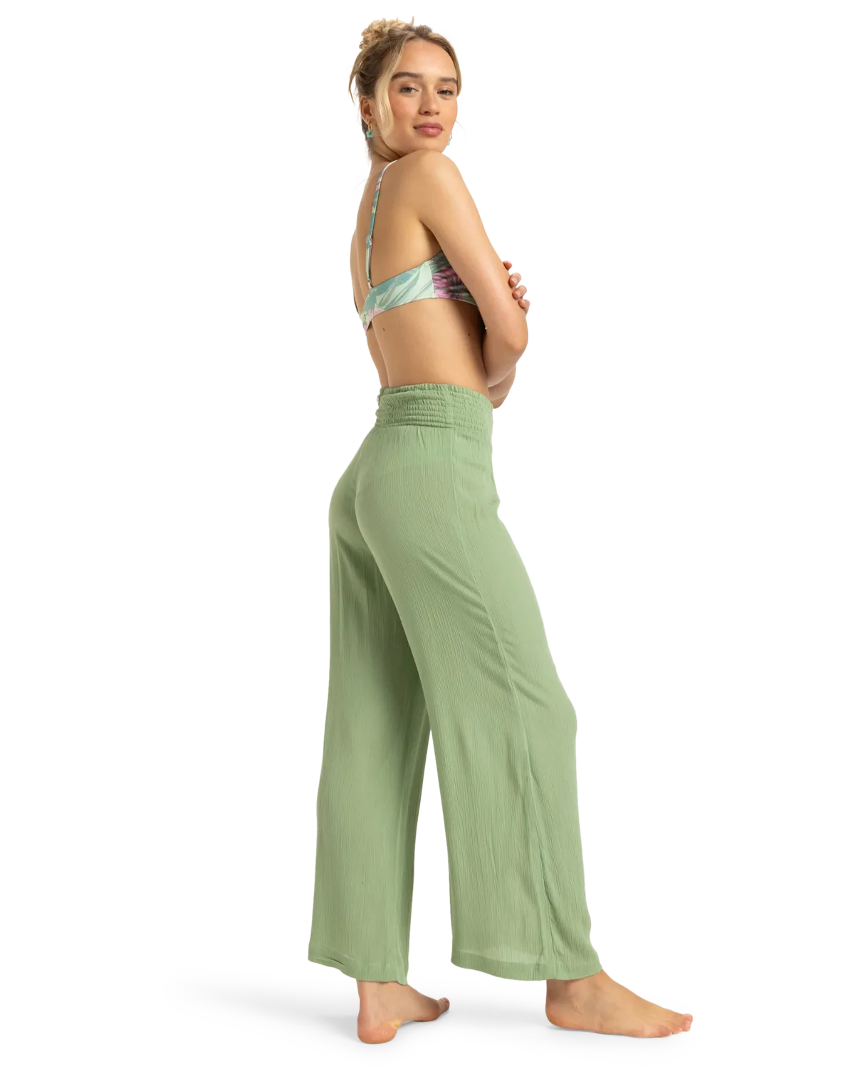 Along The Beach Trousers in Basil