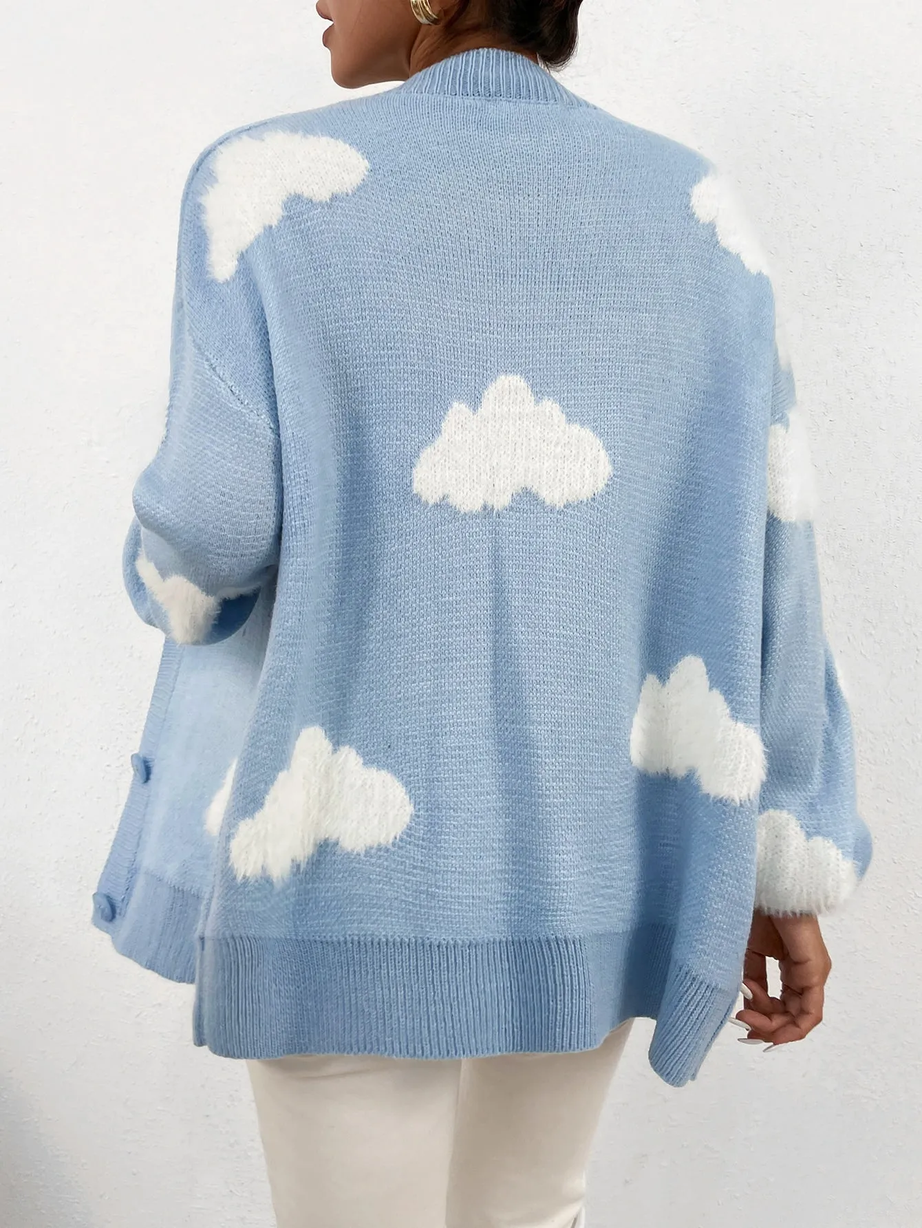 Amy Fashion - Drop Shoulder Cloud Pattern Cardigan