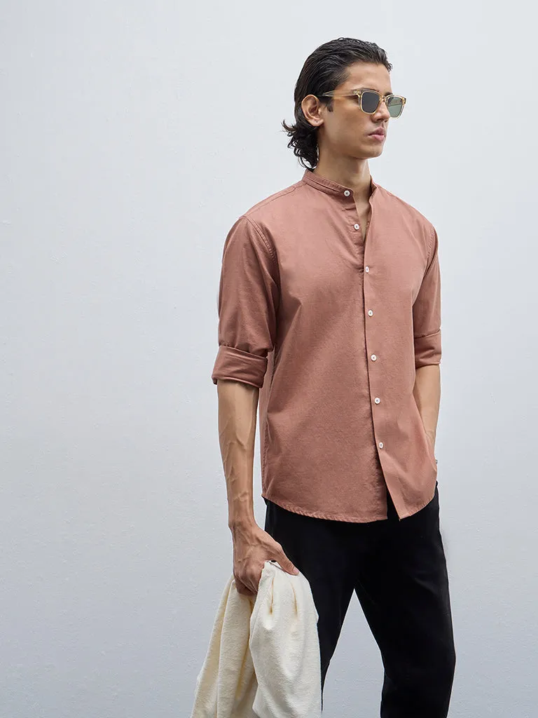 Ascot Rust Solid Relaxed-Fit Cotton Shirt