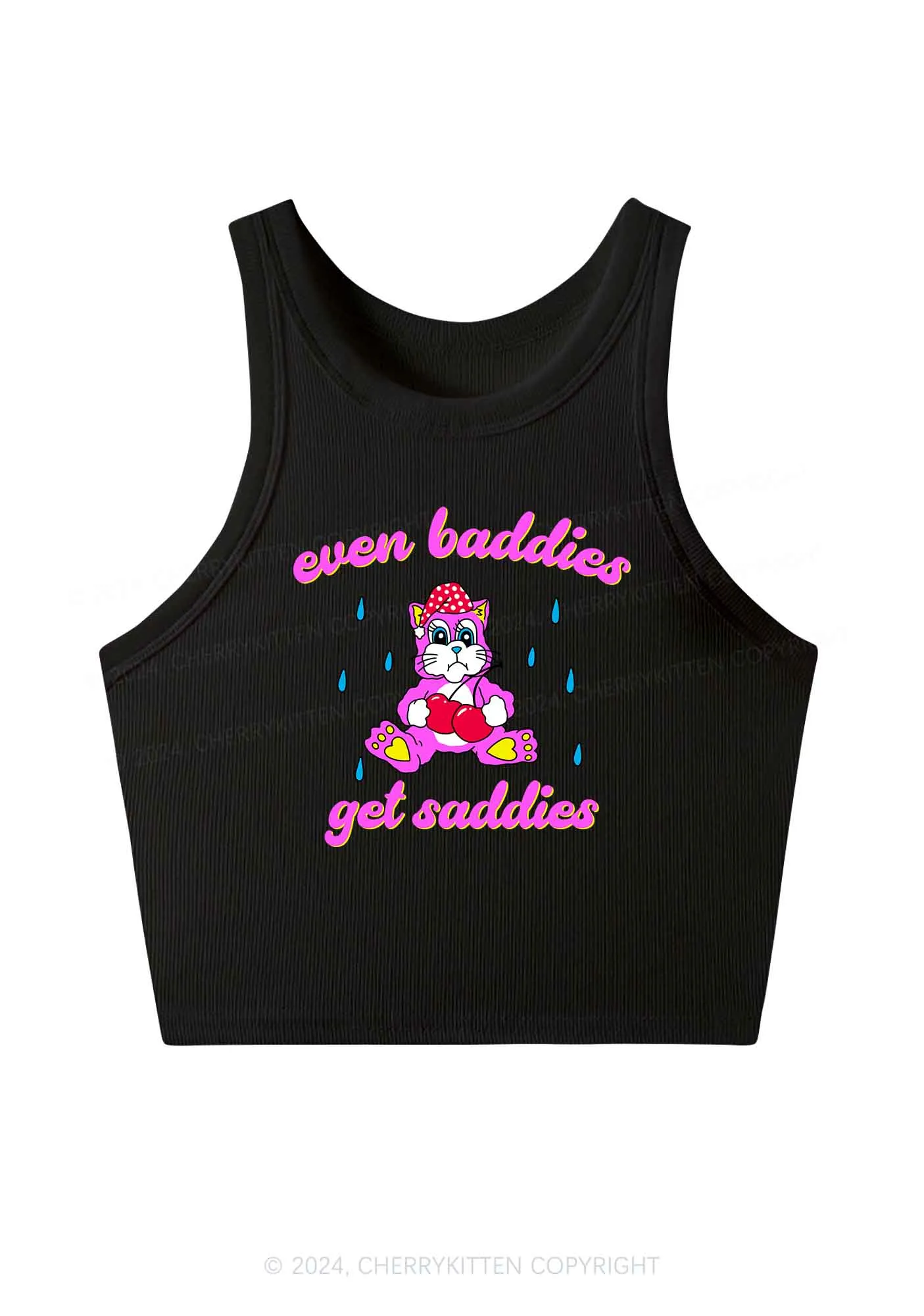 Baddies Got Saddies Cat Y2K Crop Tank Top Cherrykitten