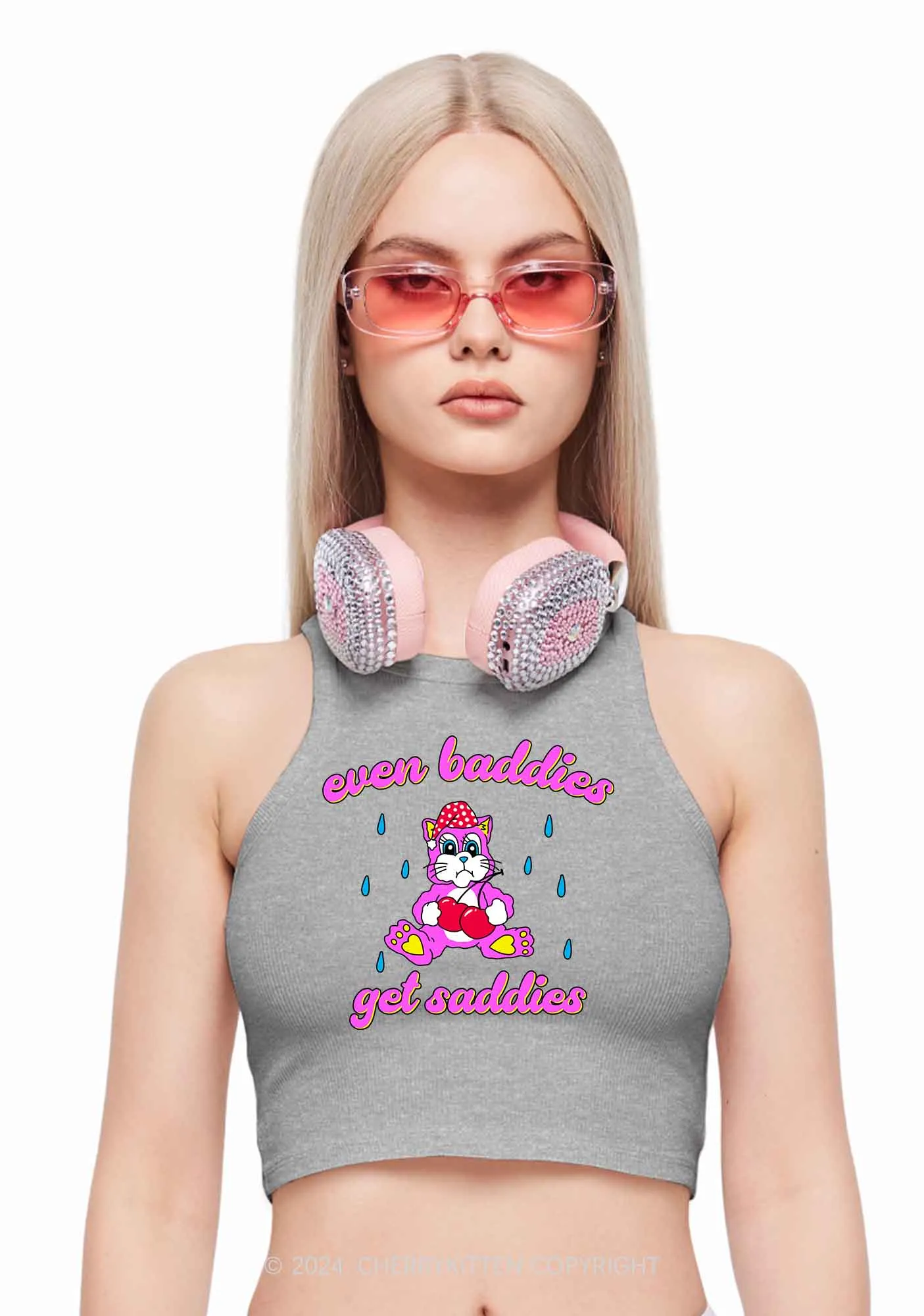 Baddies Got Saddies Cat Y2K Crop Tank Top Cherrykitten