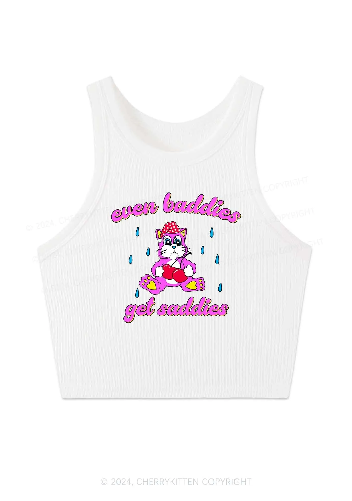 Baddies Got Saddies Cat Y2K Crop Tank Top Cherrykitten