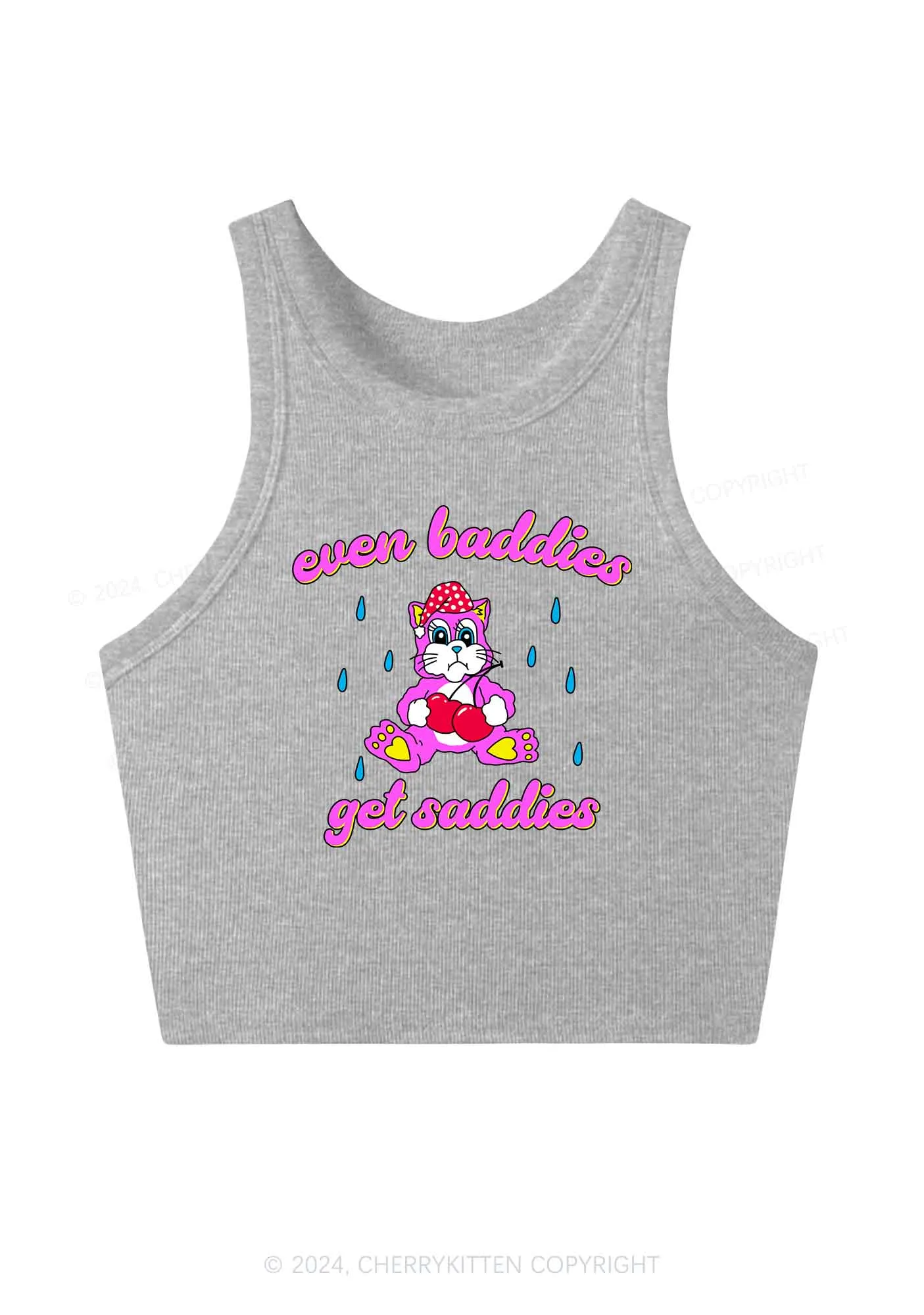 Baddies Got Saddies Cat Y2K Crop Tank Top Cherrykitten