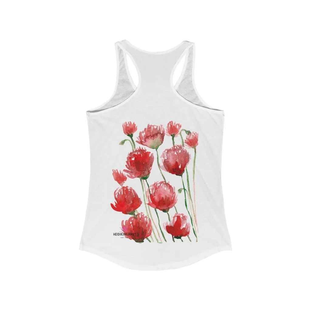 Best Red Poppy Floral Tank, Women's Slim-Fit Best Racerback Tank- Made in USA(US Size: XS-2XL)