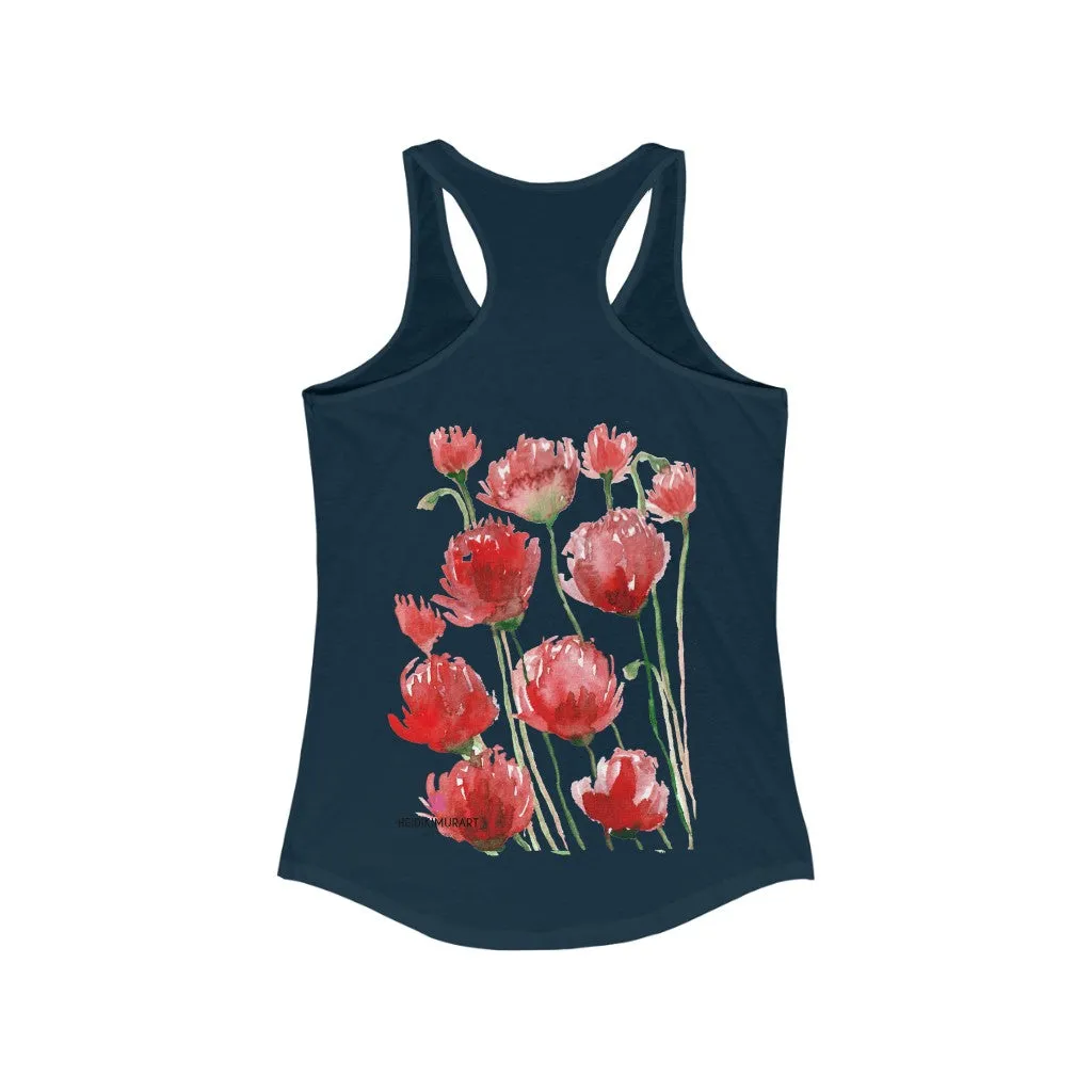 Best Red Poppy Floral Tank, Women's Slim-Fit Best Racerback Tank- Made in USA(US Size: XS-2XL)