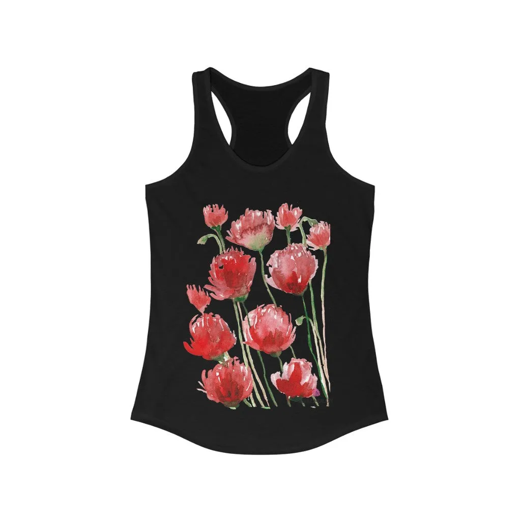 Best Red Poppy Floral Tank, Women's Slim-Fit Best Racerback Tank- Made in USA(US Size: XS-2XL)