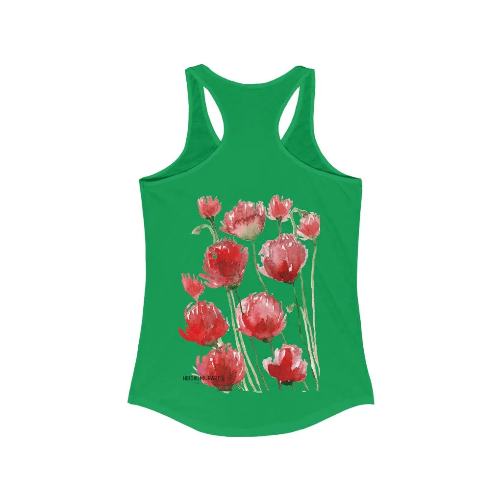 Best Red Poppy Floral Tank, Women's Slim-Fit Best Racerback Tank- Made in USA(US Size: XS-2XL)