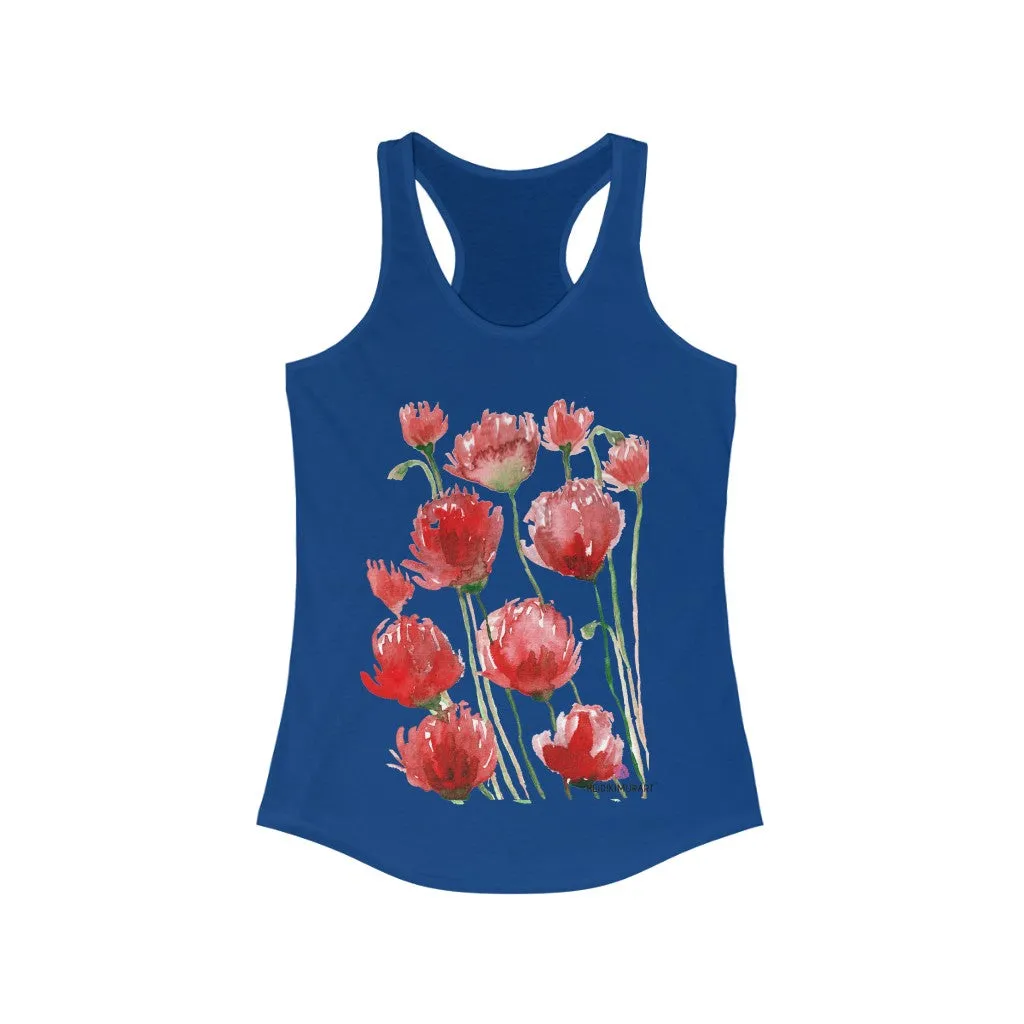 Best Red Poppy Floral Tank, Women's Slim-Fit Best Racerback Tank- Made in USA(US Size: XS-2XL)