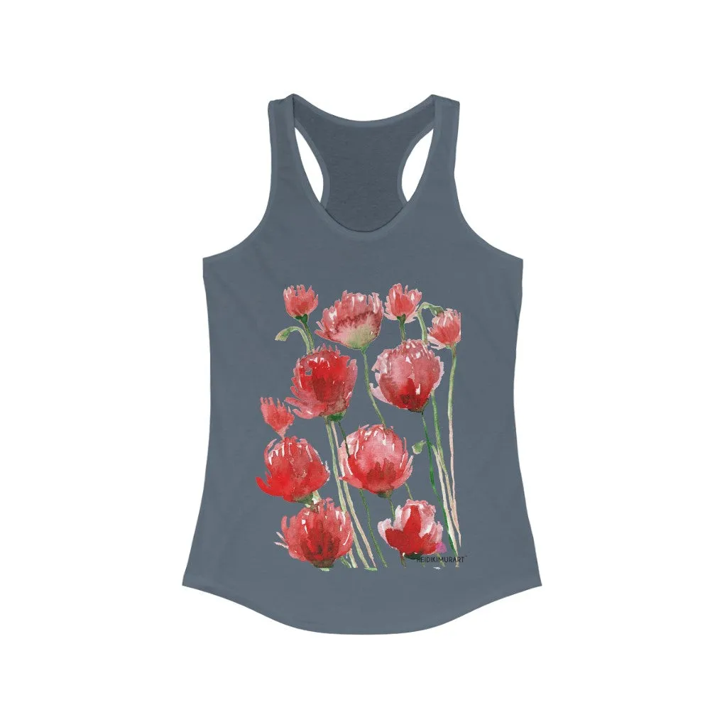 Best Red Poppy Floral Tank, Women's Slim-Fit Best Racerback Tank- Made in USA(US Size: XS-2XL)