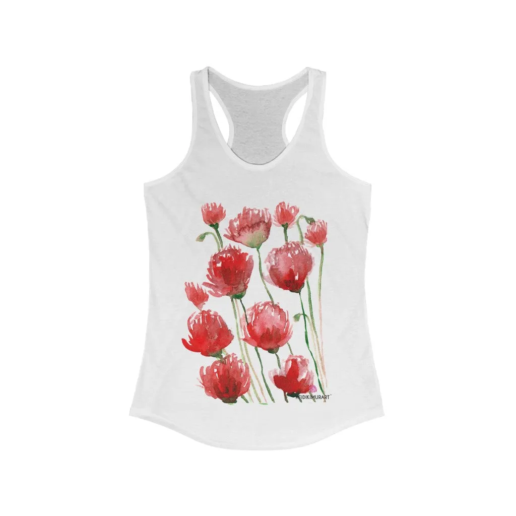 Best Red Poppy Floral Tank, Women's Slim-Fit Best Racerback Tank- Made in USA(US Size: XS-2XL)