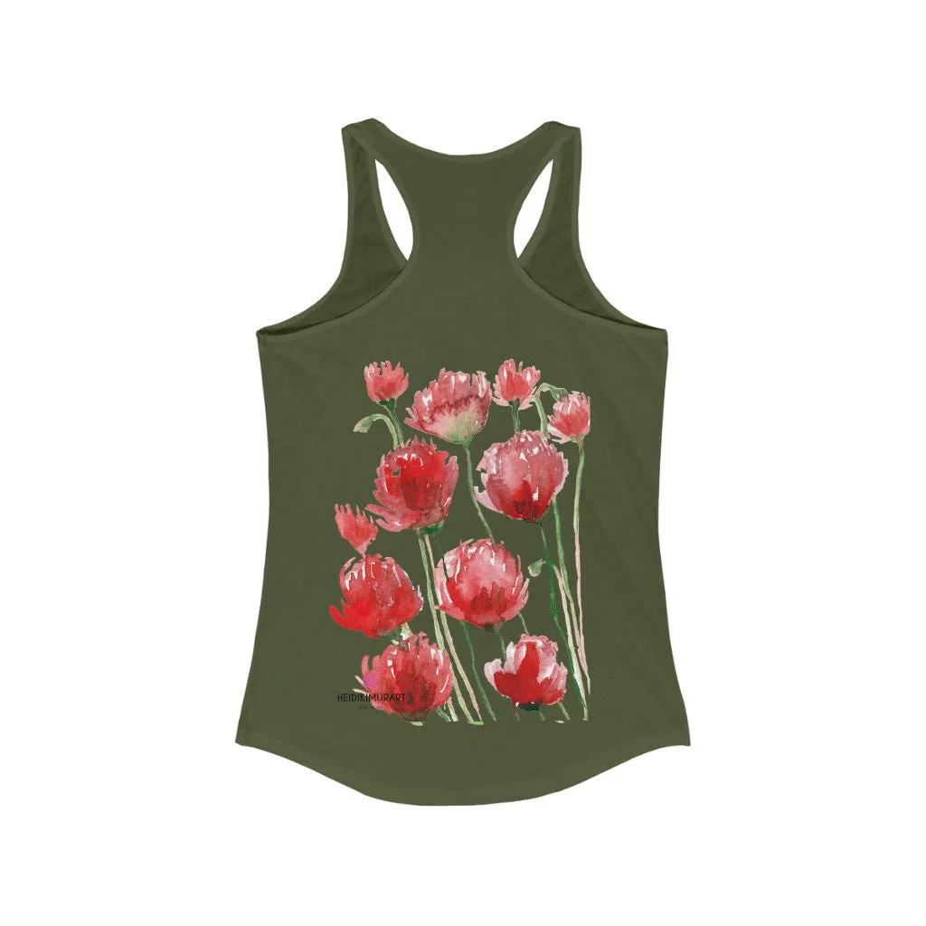 Best Red Poppy Floral Tank, Women's Slim-Fit Best Racerback Tank- Made in USA(US Size: XS-2XL)