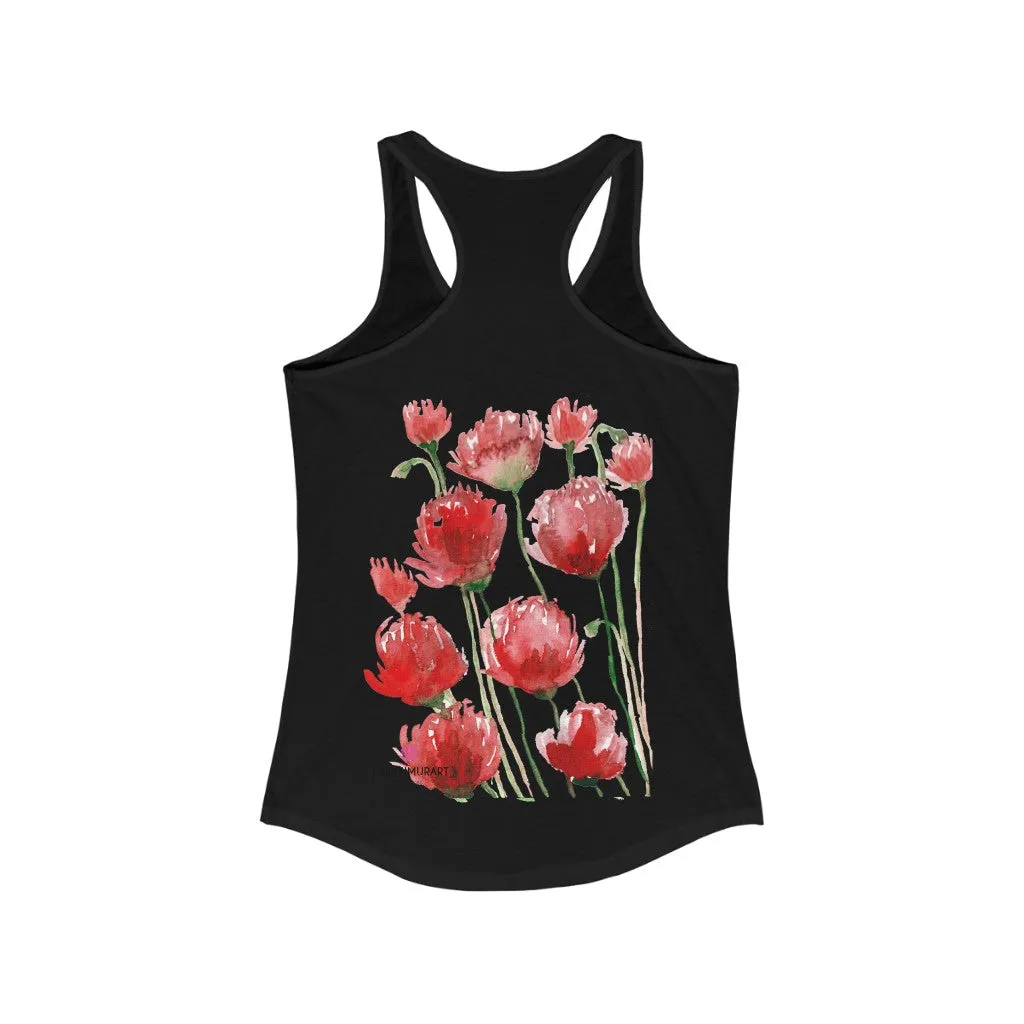 Best Red Poppy Floral Tank, Women's Slim-Fit Best Racerback Tank- Made in USA(US Size: XS-2XL)