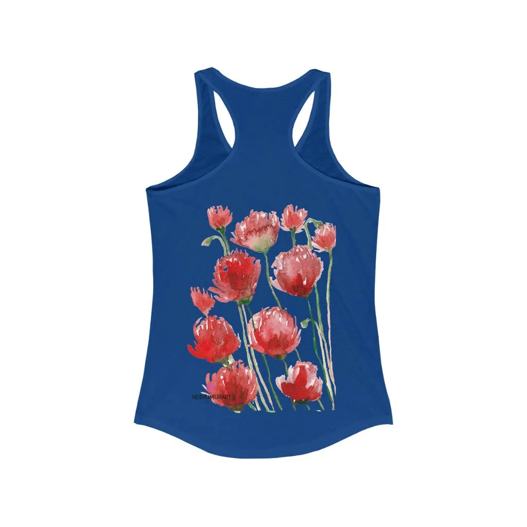 Best Red Poppy Floral Tank, Women's Slim-Fit Best Racerback Tank- Made in USA(US Size: XS-2XL)