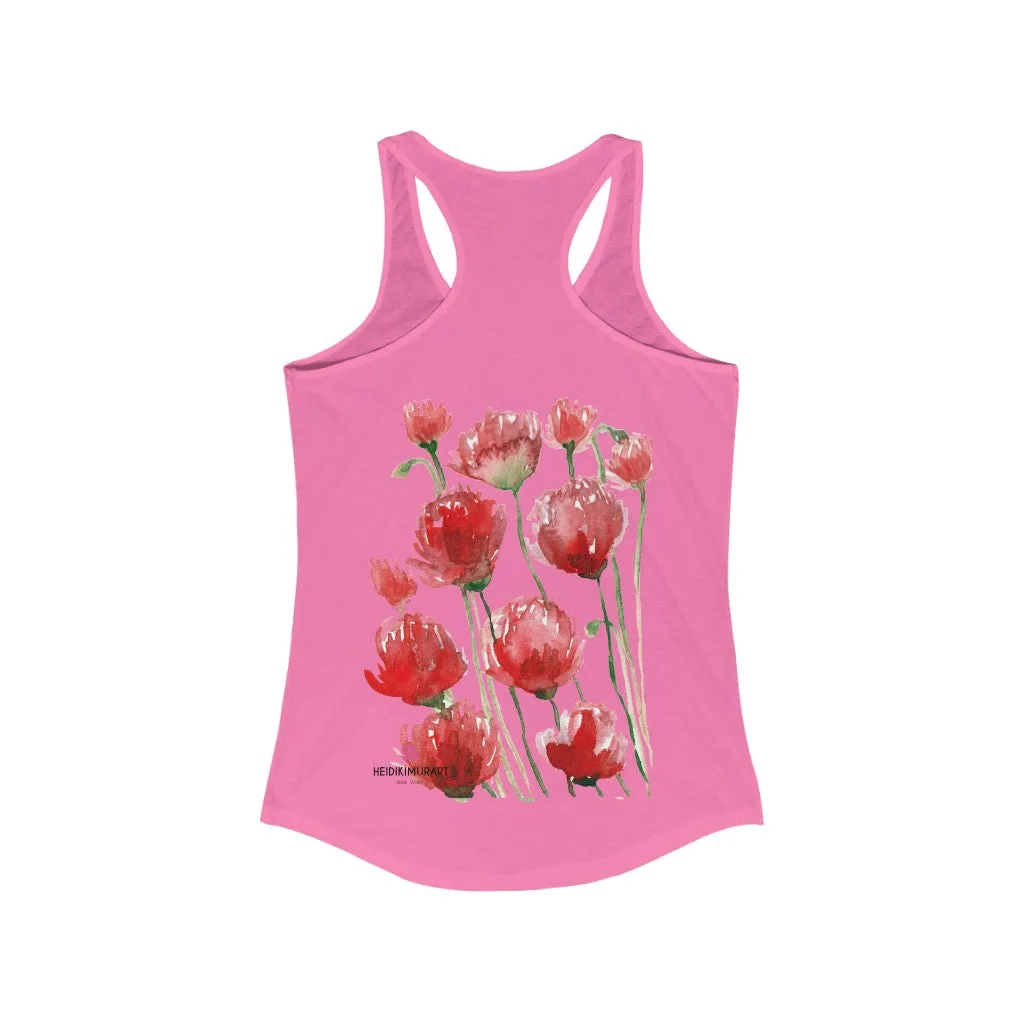 Best Red Poppy Floral Tank, Women's Slim-Fit Best Racerback Tank- Made in USA(US Size: XS-2XL)