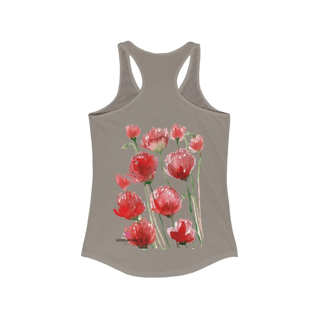 Best Red Poppy Floral Tank, Women's Slim-Fit Best Racerback Tank- Made in USA(US Size: XS-2XL)