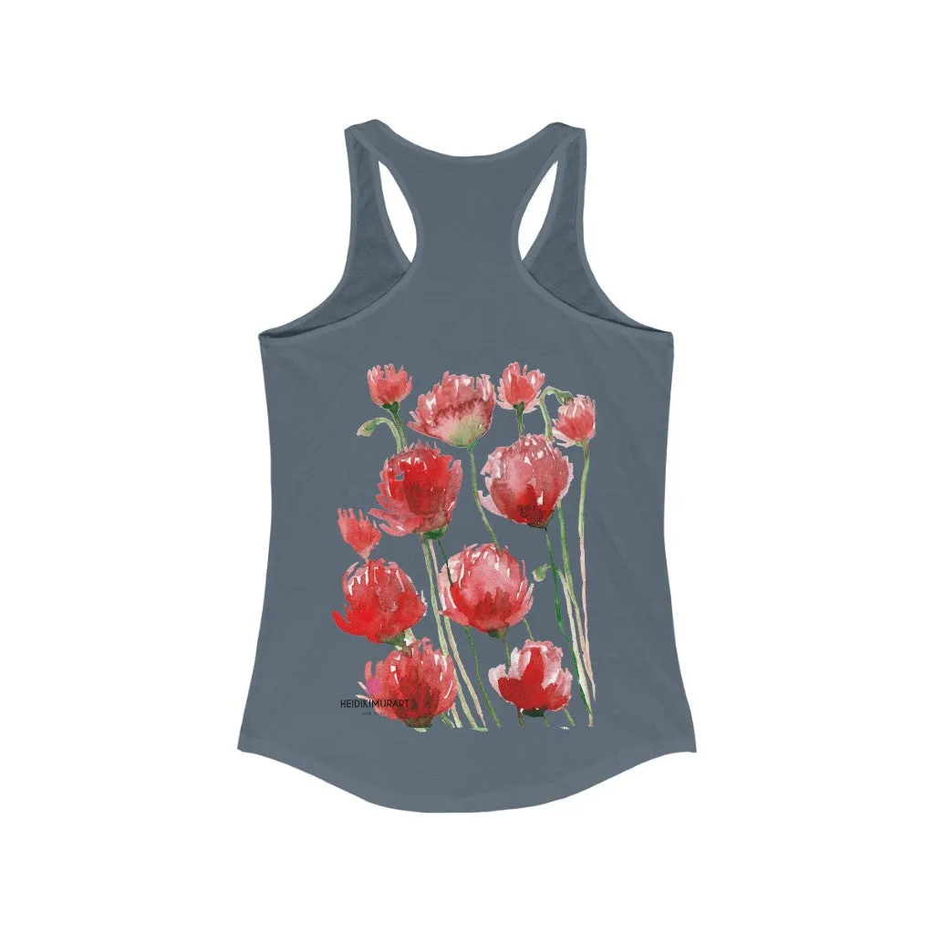 Best Red Poppy Floral Tank, Women's Slim-Fit Best Racerback Tank- Made in USA(US Size: XS-2XL)