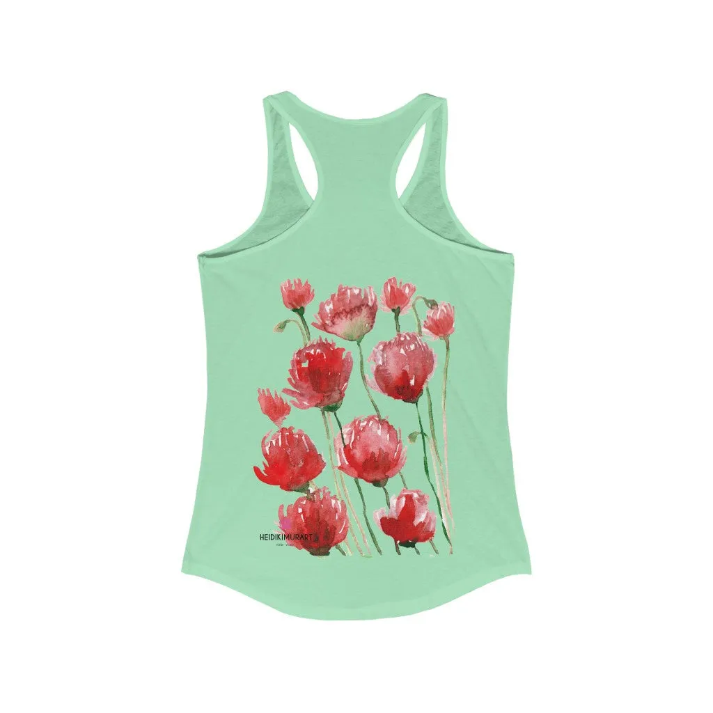 Best Red Poppy Floral Tank, Women's Slim-Fit Best Racerback Tank- Made in USA(US Size: XS-2XL)