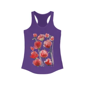 Best Red Poppy Floral Tank, Women's Slim-Fit Best Racerback Tank- Made in USA(US Size: XS-2XL)