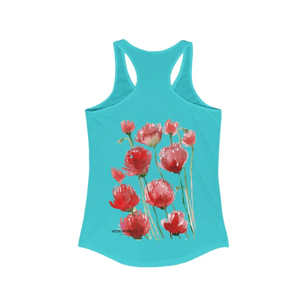 Best Red Poppy Floral Tank, Women's Slim-Fit Best Racerback Tank- Made in USA(US Size: XS-2XL)