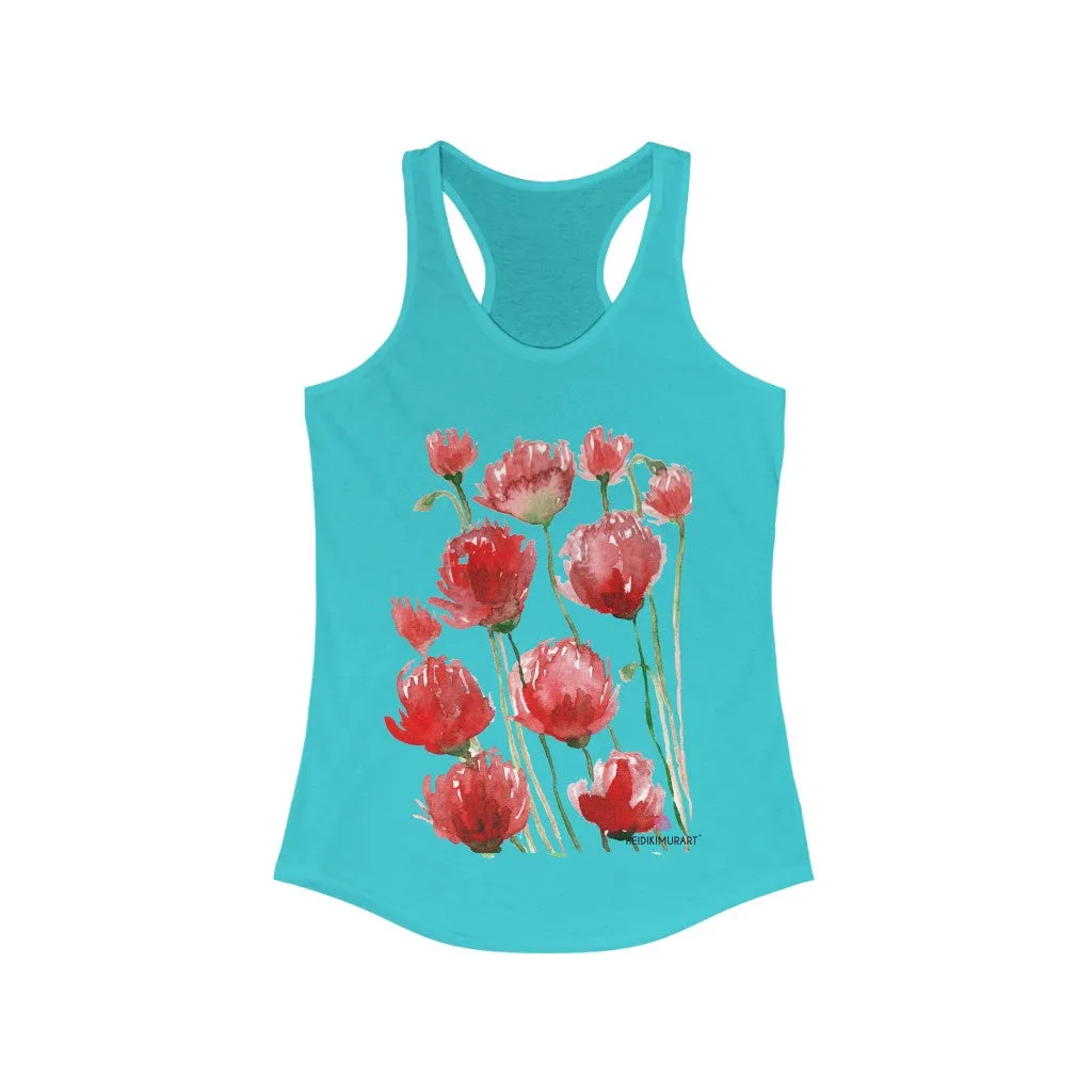 Best Red Poppy Floral Tank, Women's Slim-Fit Best Racerback Tank- Made in USA(US Size: XS-2XL)