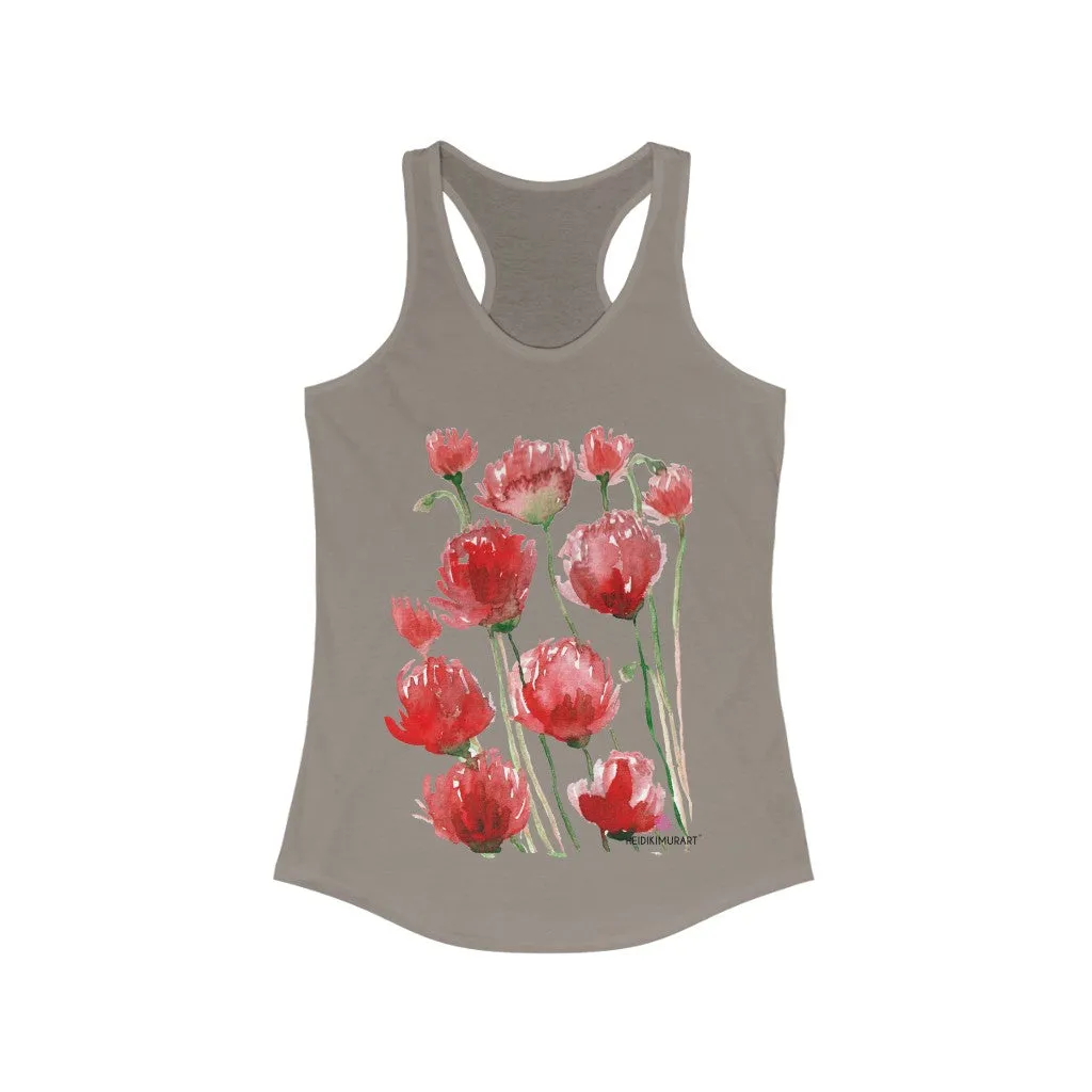 Best Red Poppy Floral Tank, Women's Slim-Fit Best Racerback Tank- Made in USA(US Size: XS-2XL)