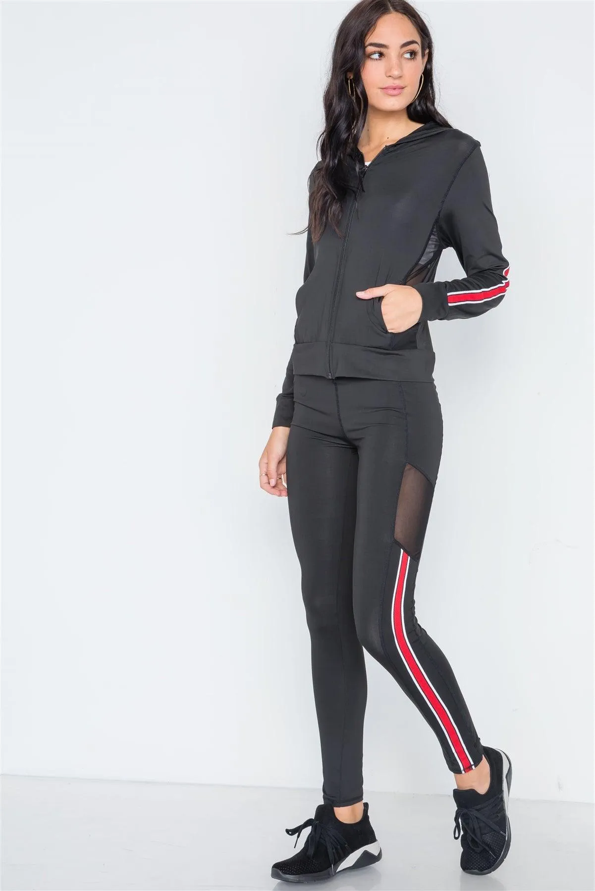 Black Active Two Piece Legging Jacket Set /3-3