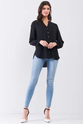 Black Asymmetrical Long Sleeve Button-Up Front Relaxed Shirt /3-1-1