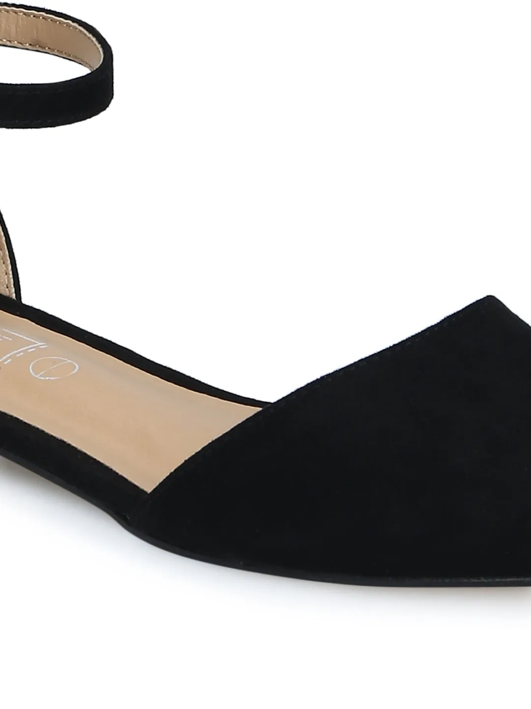 Black Micro Ankle Strap Belly Flats