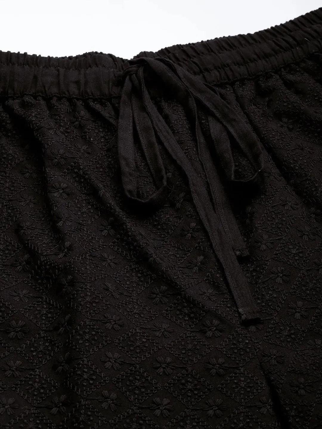 Black Self Design Cotton Palazzos