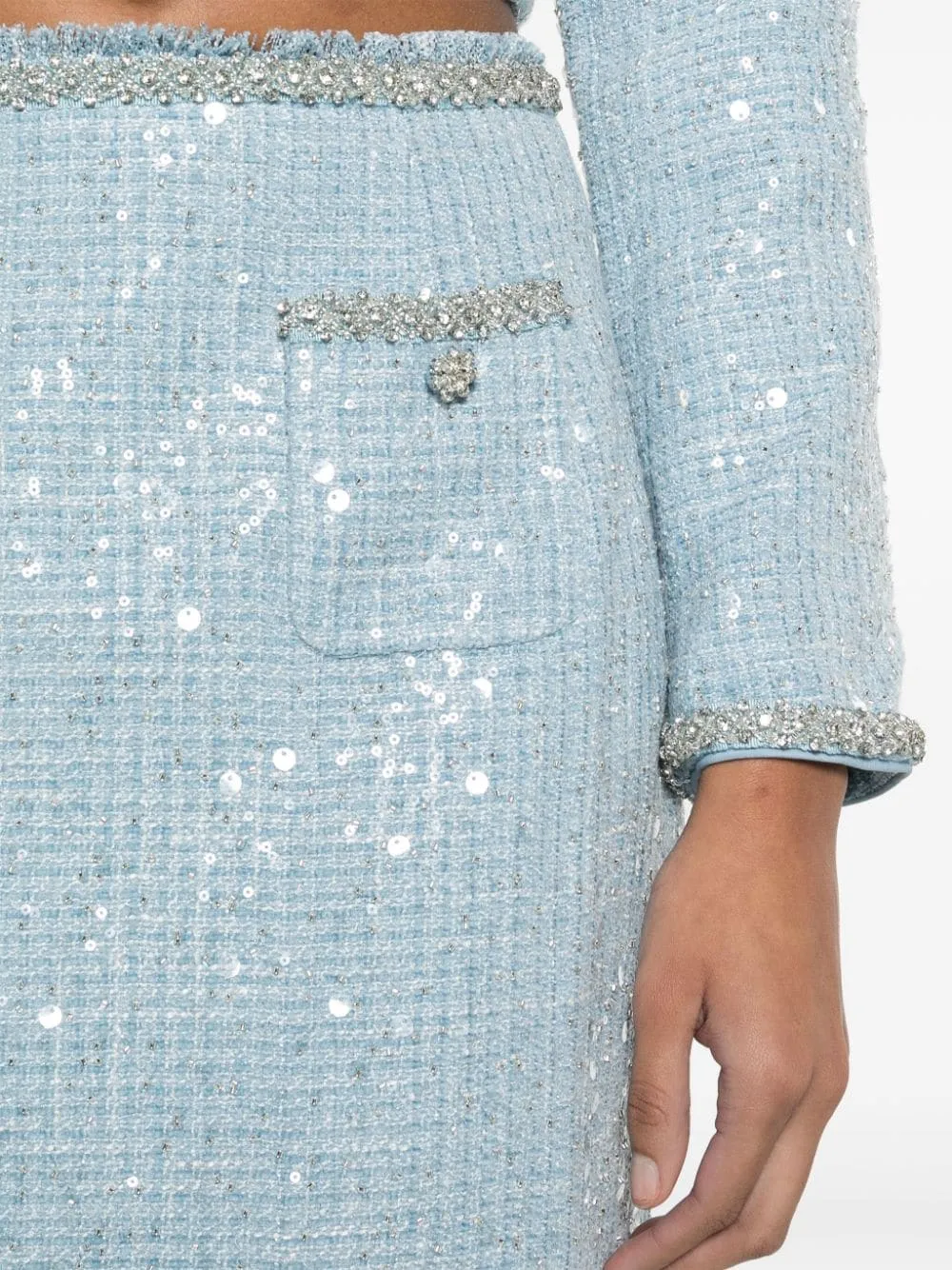 Blue Sequin Boucle Midi Skirt