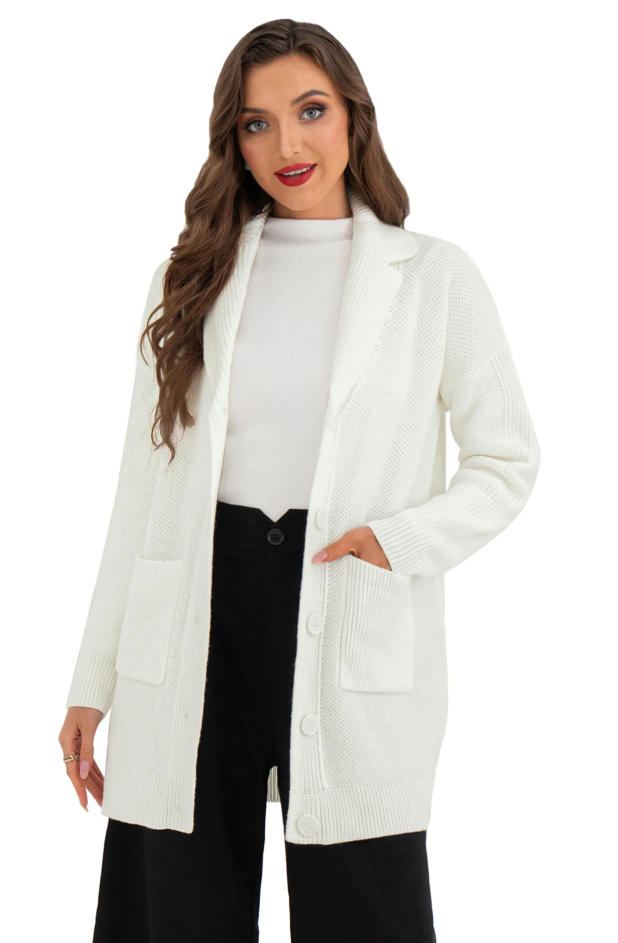 BP Women Notch Lapel Cardigan Dropped Shoulder Button-up Sweater Knitwear