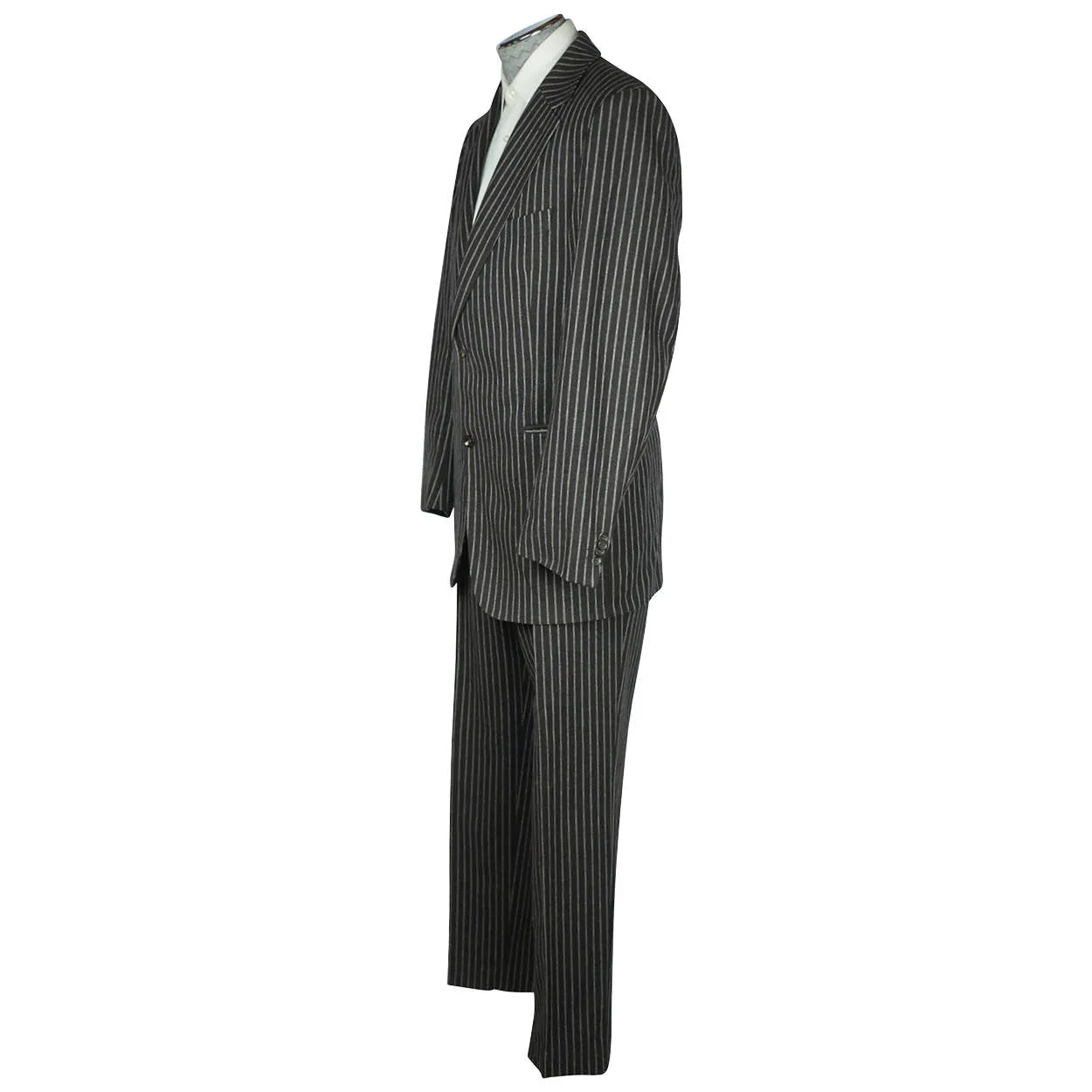 Burberry London Mens Pinstripe Suit Black Wool with Grey Stripes Size 42 Tall