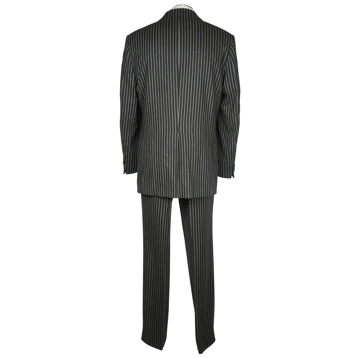 Burberry London Mens Pinstripe Suit Black Wool with Grey Stripes Size 42 Tall