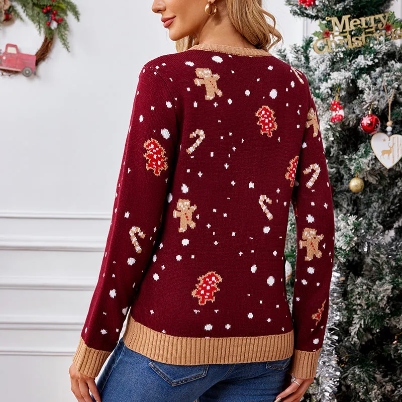 Casual Christmas Sweater Gingerbread Man Pattern Long Sleeve Pullover Wholesale Womens Clothing N3824091200150