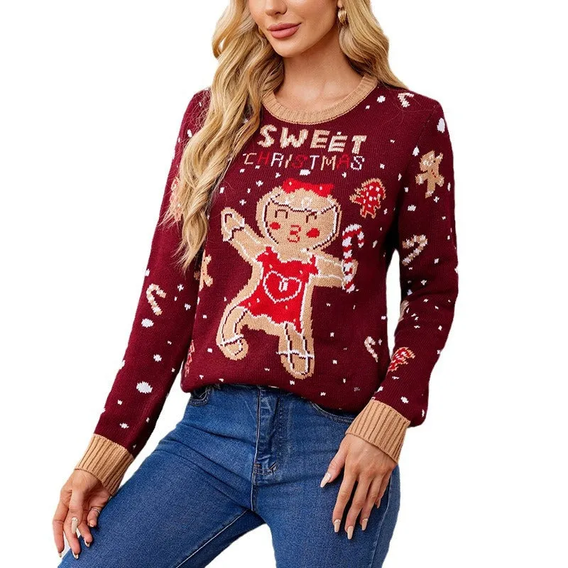 Casual Christmas Sweater Gingerbread Man Pattern Long Sleeve Pullover Wholesale Womens Clothing N3824091200150