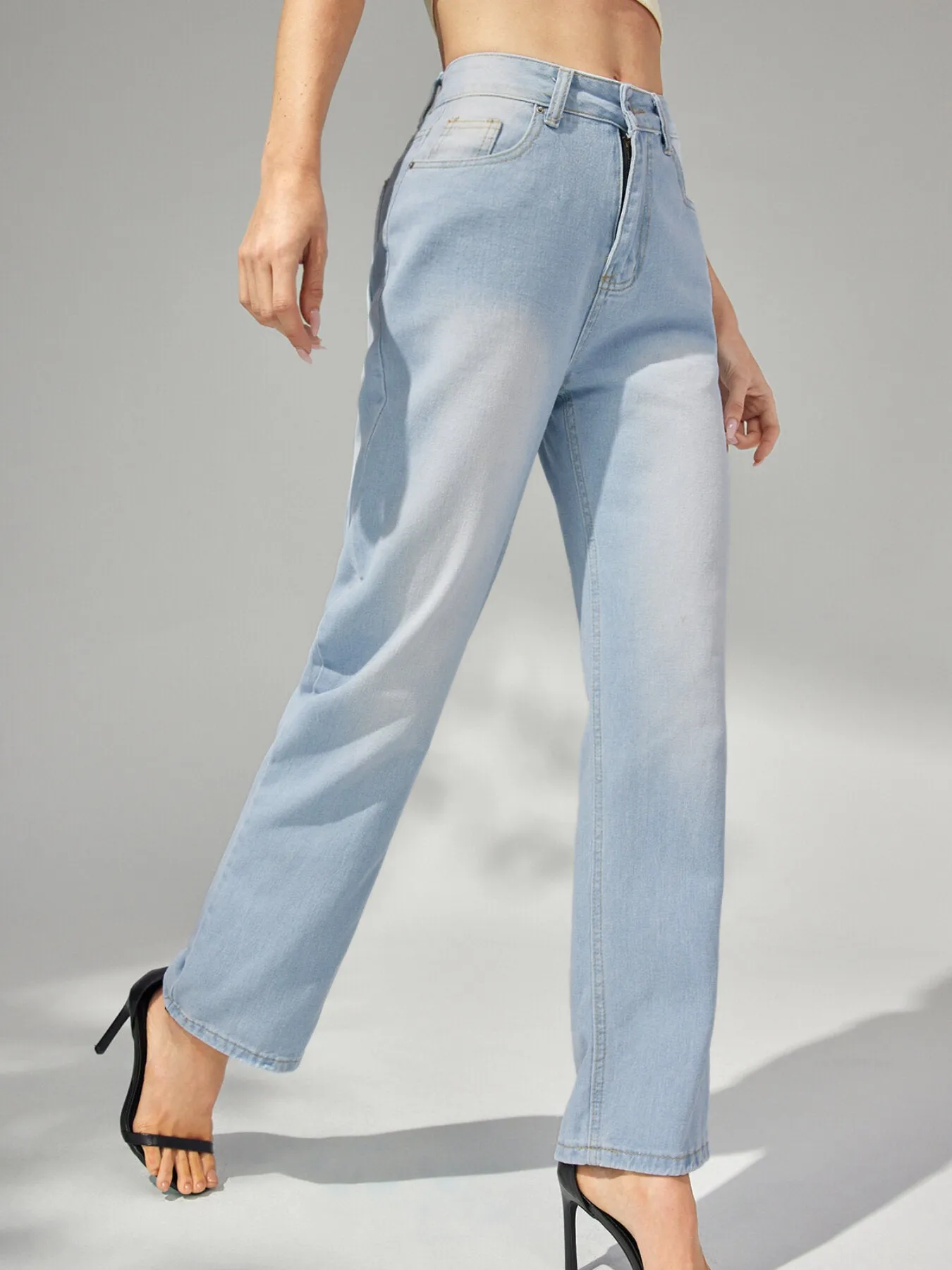 Casual Plain Wide Leg Jeans