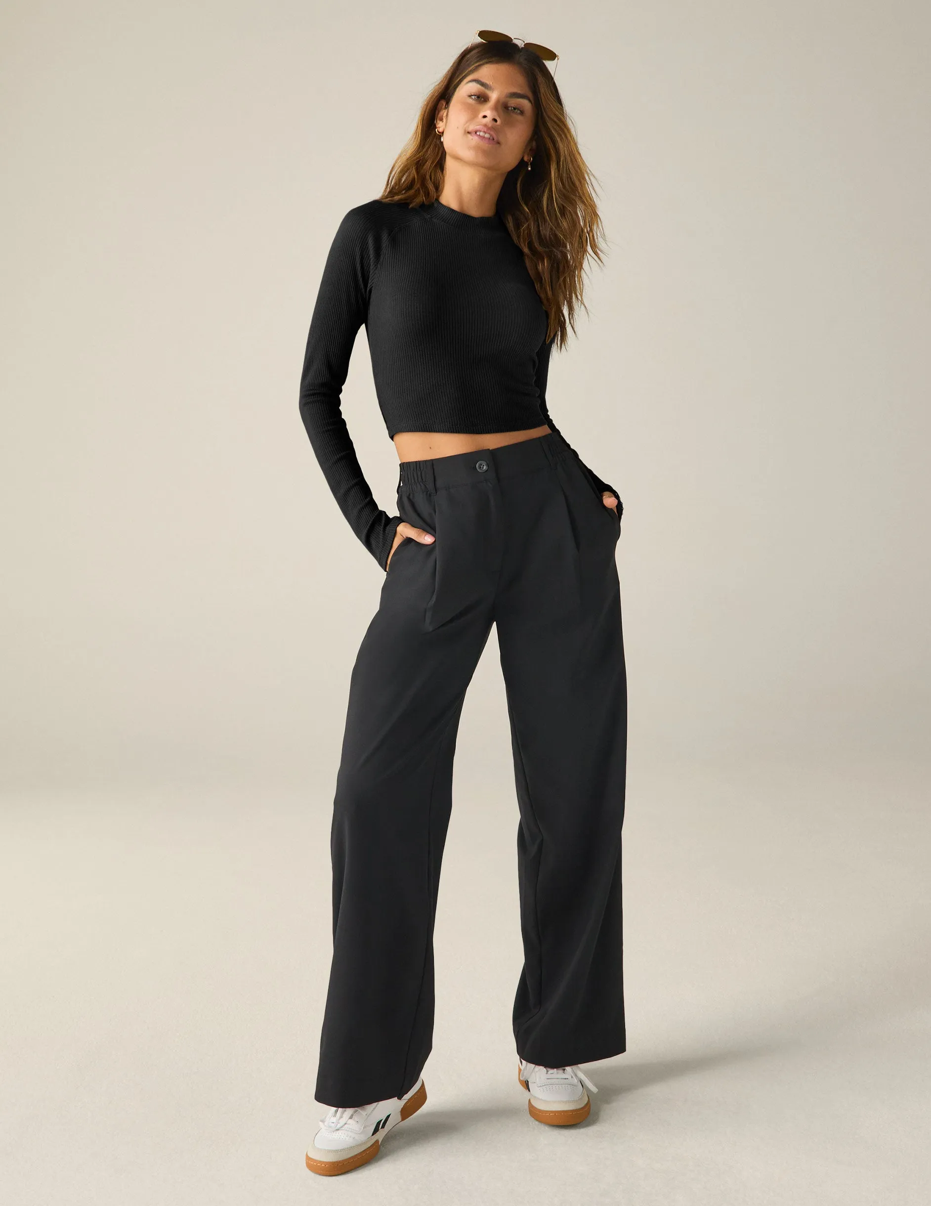 Contours Mock Neck Cropped Top