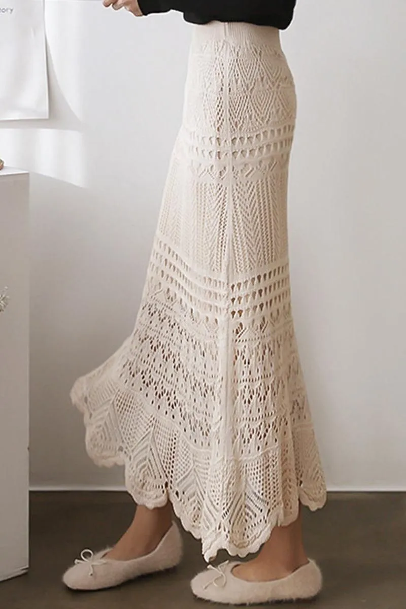 CROCHET HOLLOW KNITTED MIDI LENGTH SKIRT