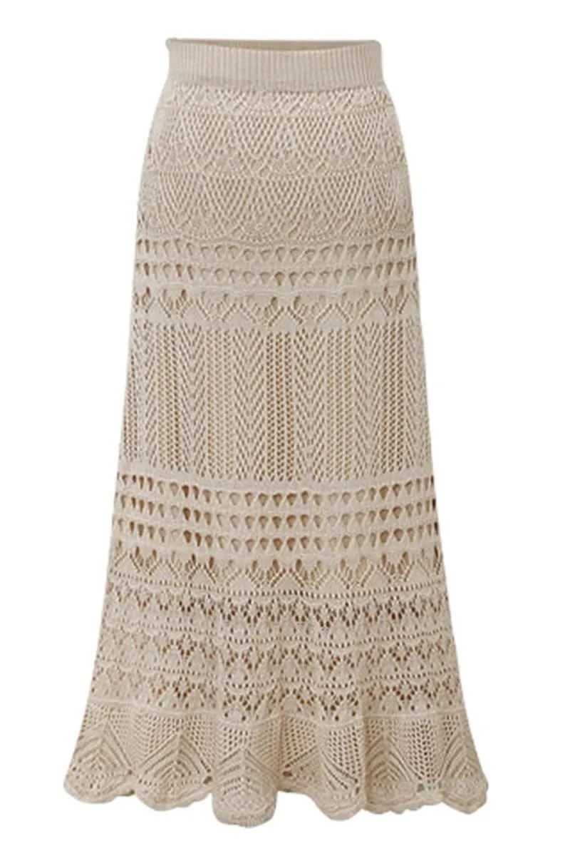 CROCHET HOLLOW KNITTED MIDI LENGTH SKIRT