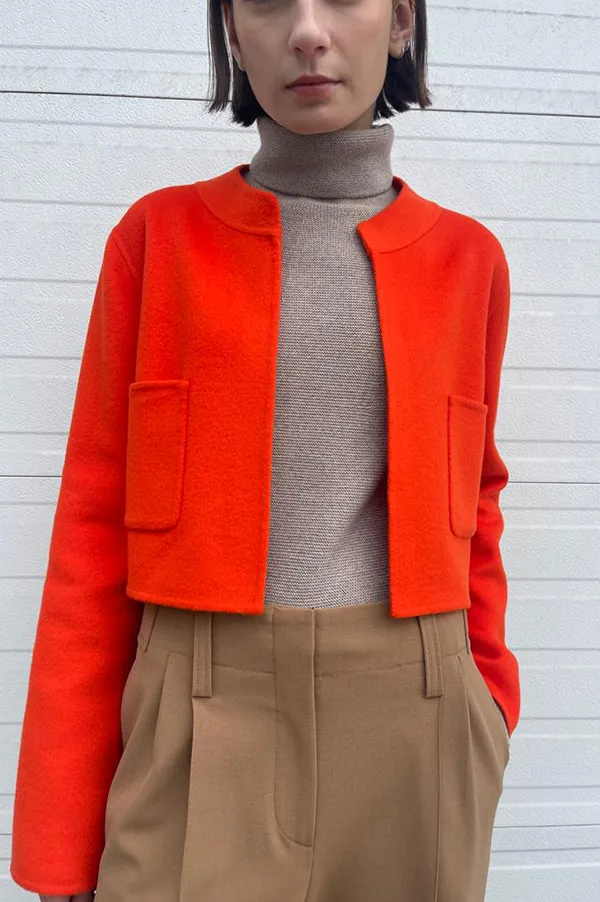 Cropped Open Front Jacket in Mandarin