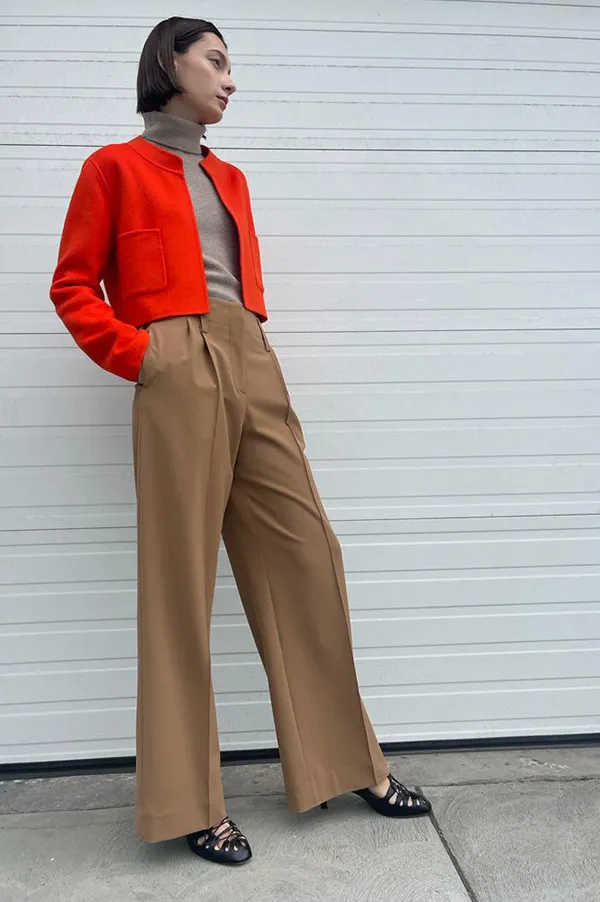 Cropped Open Front Jacket in Mandarin