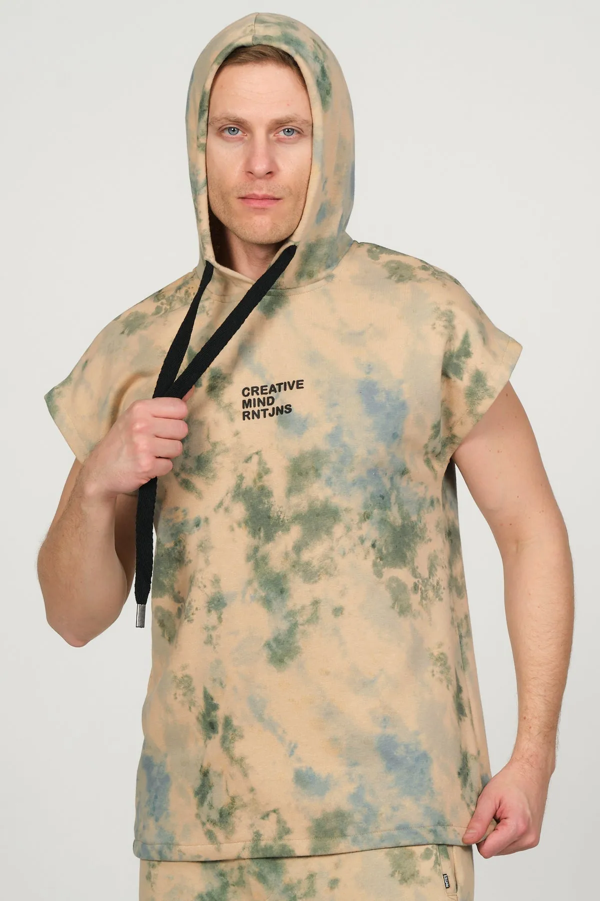 Cut Off Tie-Dye Hoodie - Green